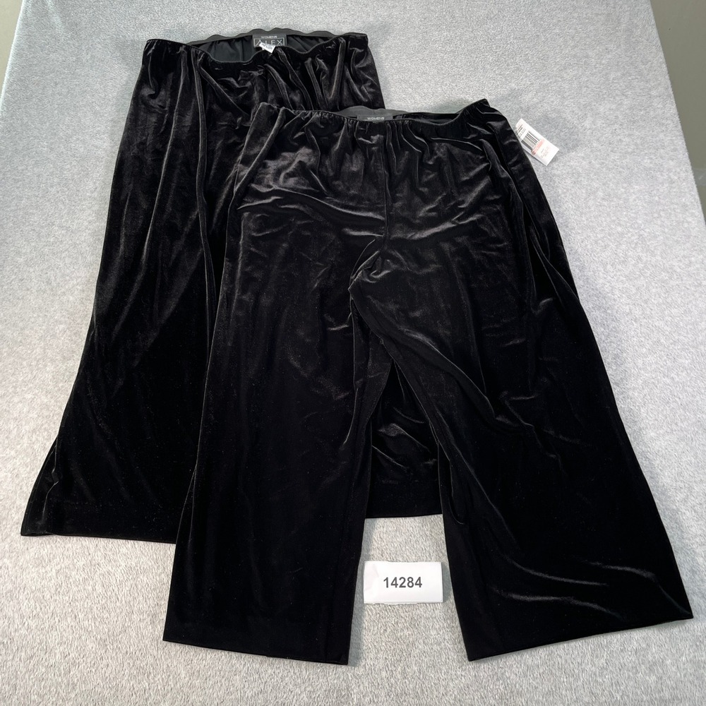 Alex Evenings Velvet Pants Womens 2X Black Stretch Outdoor Wide Leg Lot Of 2